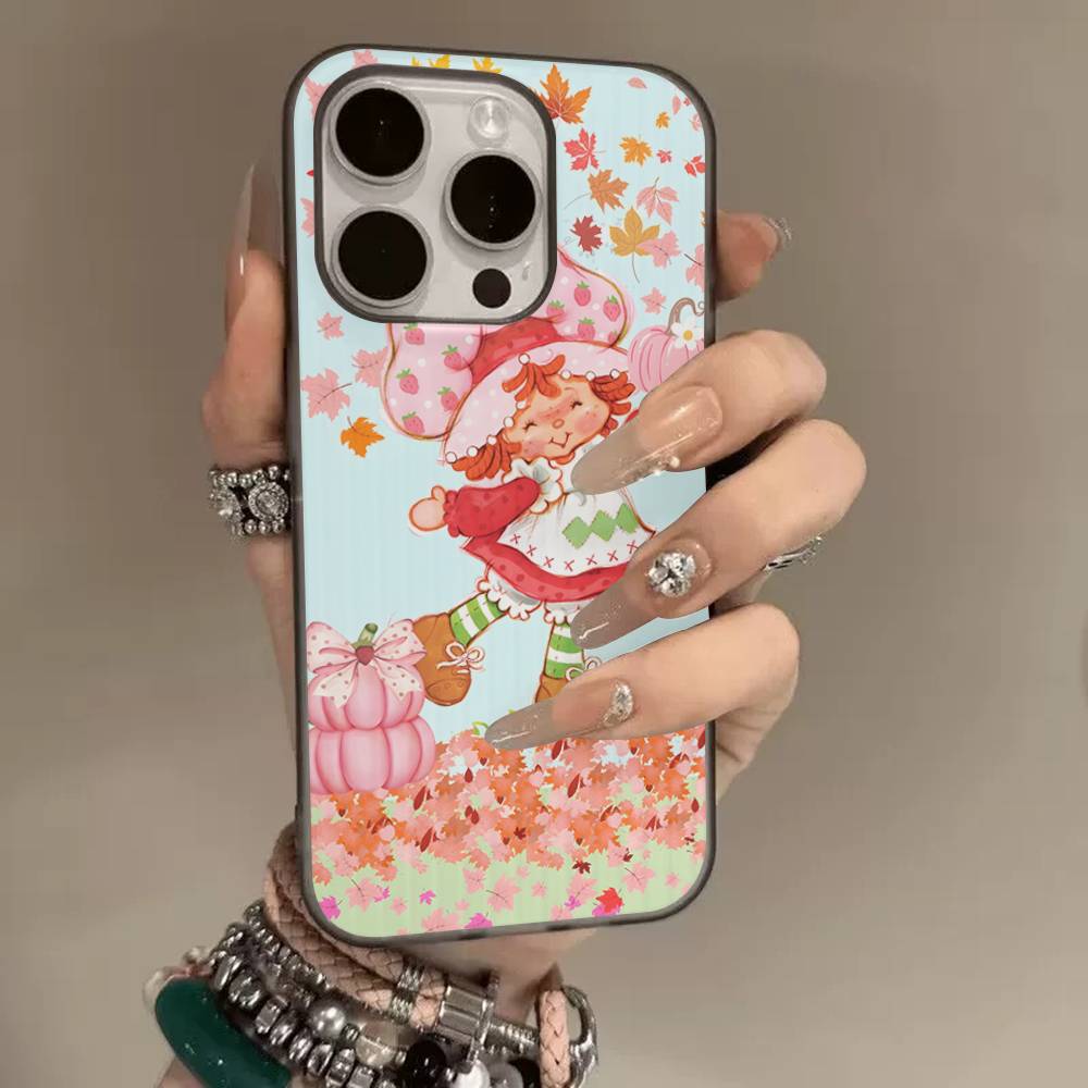 Cartoon Girl S-Strawberry S-Shortcake Corrugated Stripe Phone Case For IPhone 17 16 15 14 13 12 11 Pro Max Plus Pro Shockproof