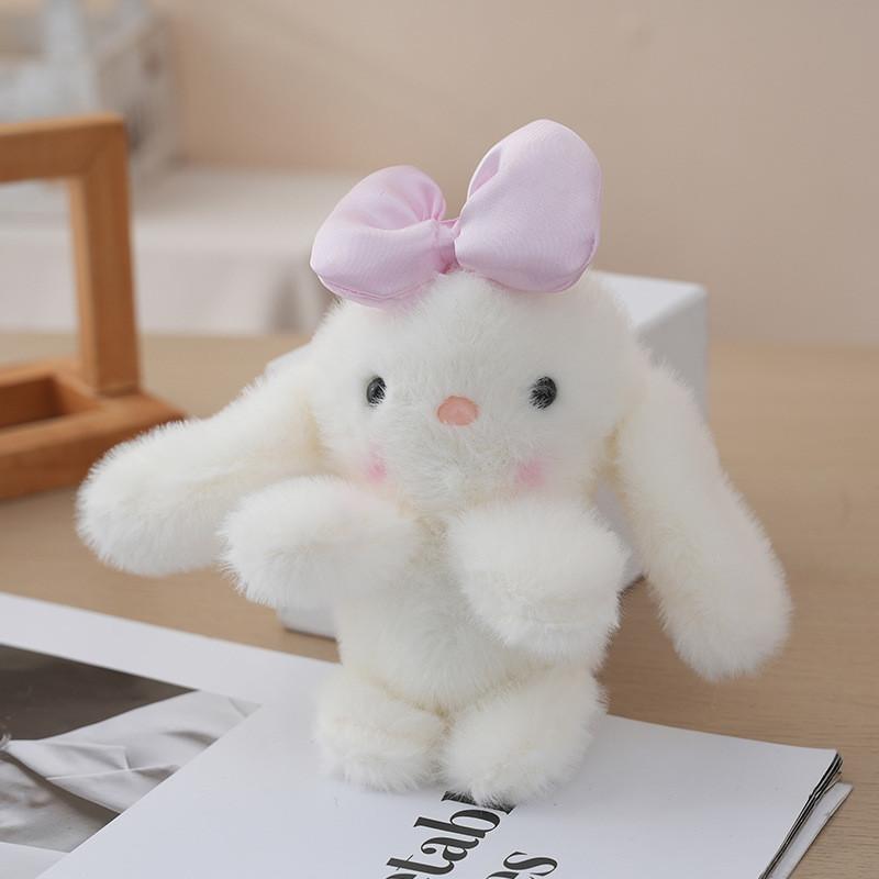 Stuffed Animal Bunny With Bow Keychain Pp Cotton Filling Key Chain