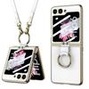 Luxury Plating Leather Shoulder Strap Case For Samsung Galaxy Z Flip 6 Screen Glass Ring Holder Cover For Galaxy Z Flip 5 Cases