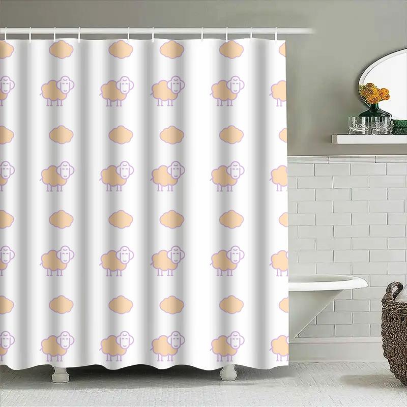 White Waterproof Shower Curtain with Sheep Pattern Decorative Bathroom Fabric Door Privacy for Bathtub Room Home Decor Soft Pink