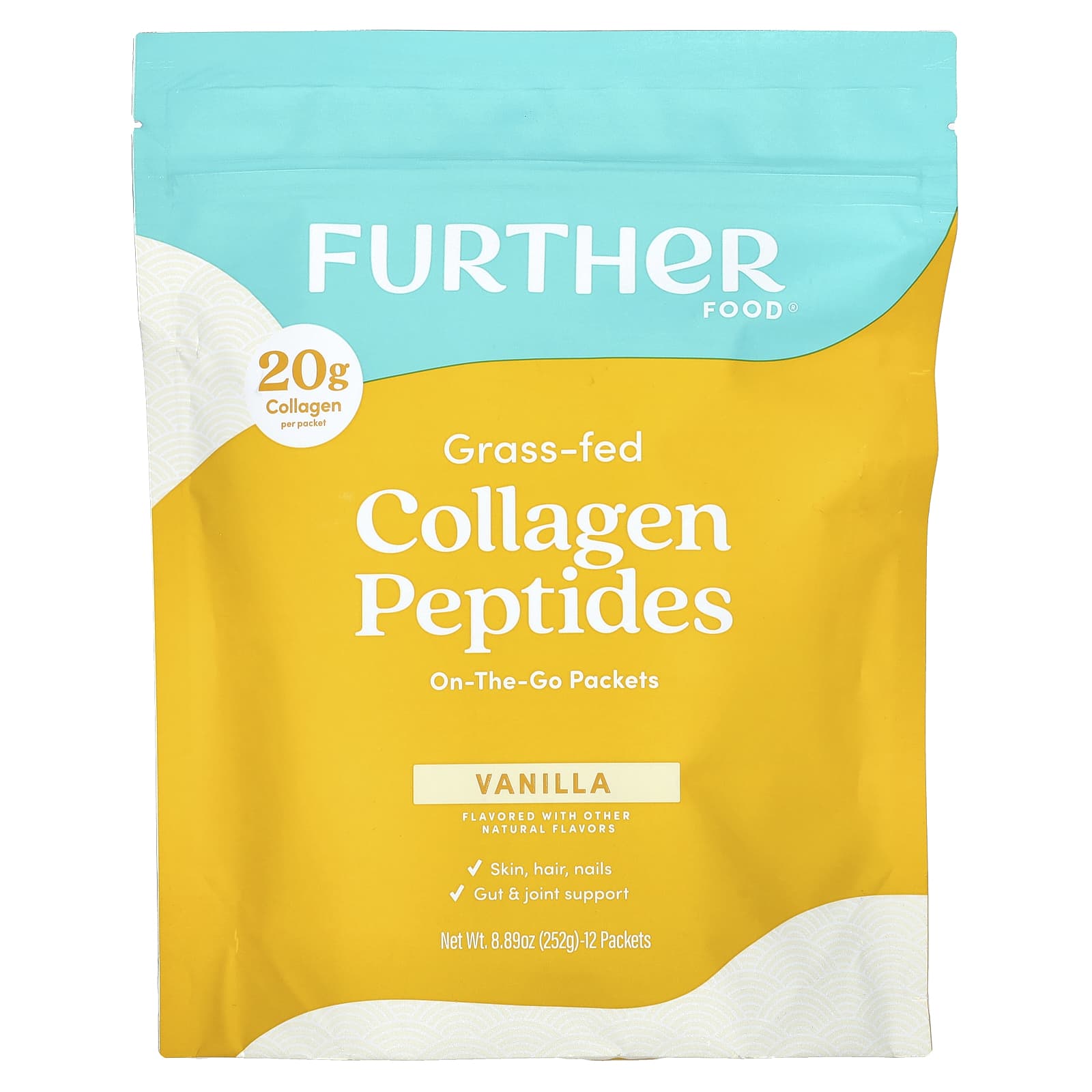 

Grass-Fed Collagen Peptides, Vanilla, 12 Packets, 21G (0.74Oz) Each