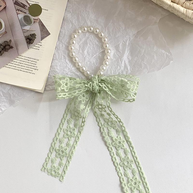 New Lace Pearl Tie Bag Collarbone Chain Necklace Fashion Scarf Premium Hair Band Hair Accessories Silk Scarf Ribbon