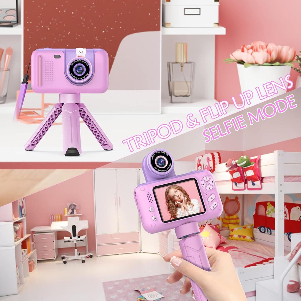 Upgraded Real 1080P Kids Camera with Flip-up Lens for Selfie & Video, 32GB SD Card Included, 2.4" Screen Camera Toy for 4-12 Years Old Girls Boys on