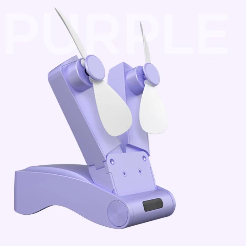 New Double Head Fans Mute Handheld Small Fan Portable Creative Mini Three Speed Adjustable Solid Color USB Charging Folding Fan