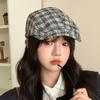 Japanese Retro Plaid Front Hat Autumn and Winter Versatile Windproof Hat Women's Outdoor Casual Beret Newspaper Baby Hat