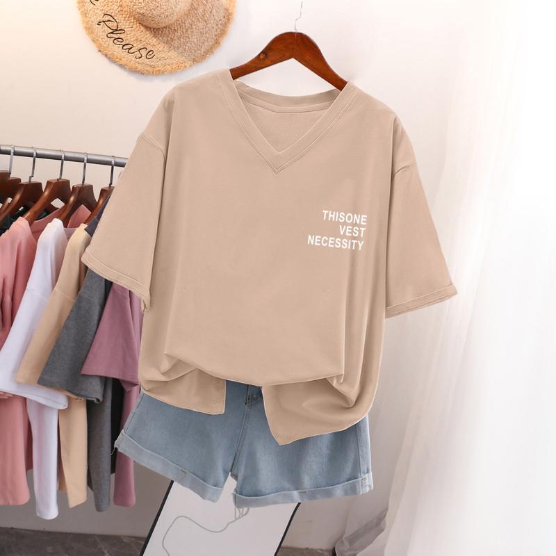 Kurzärmeliges T-Shirt, Locker sitzend, Schlankmachendes bedrucktes V-Ausschnitt-Top für Damen