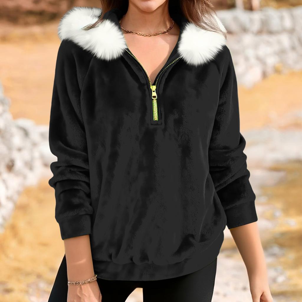 Dam Lös Och Bekväm Casual Mode Halvdragkedja Hoodie Långärmad Topp