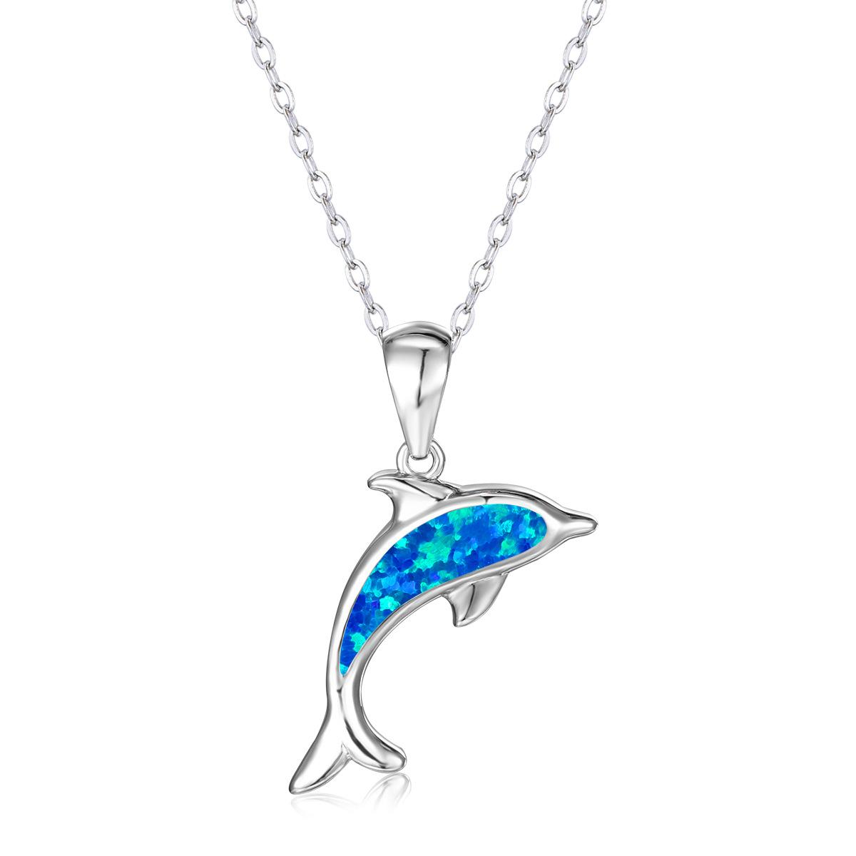 Wish Explosive Platinum Blue Opal Ocean Series Dolphin Pendant Simple Women s Versatile Necklace Clavicle Chain