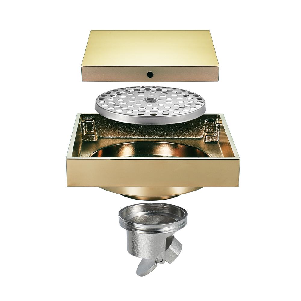 Bathroom Modern Rectangle Shower Floor Drain 10x10cm Brass Champagne Gold Strainer Anti-Odor (as the picture,Stainless Steel)