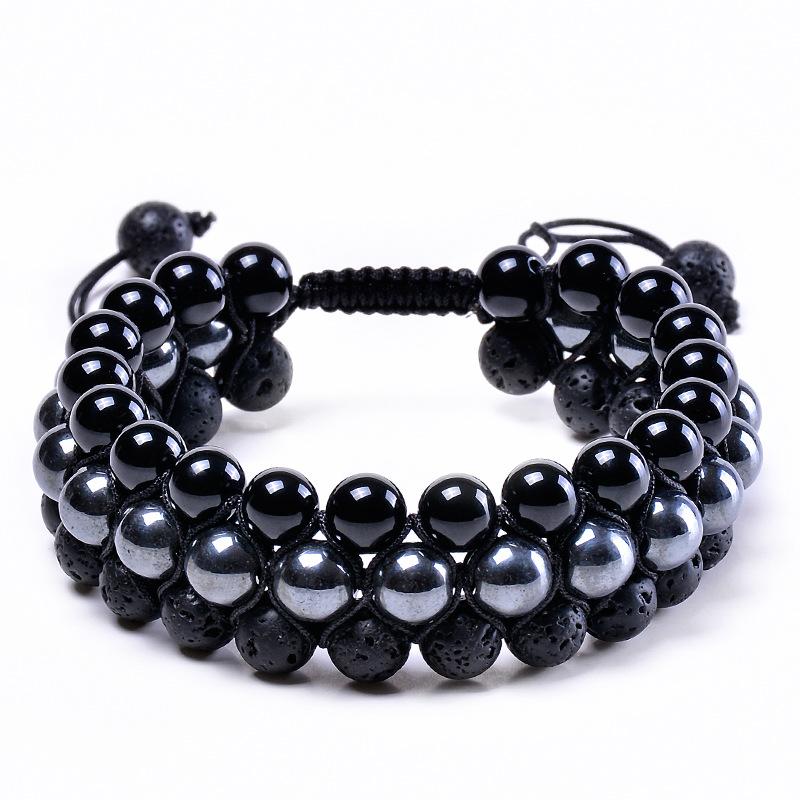 

JYL TS Bracelet Morse Code Mother Daughter Braided Strengthens Family Bond 8MM-Black Agate Black Magnet Volcanic джинсовый синий