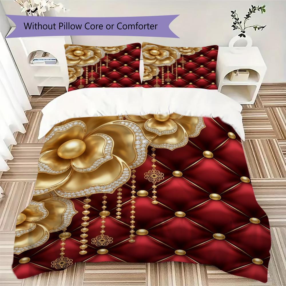 Gold Leather Pattern Bedding uilt Set uilt Cover Pillowcase Home Decoration Birthday Gift (1 * duvet cover + 2 * pillowcase without core)