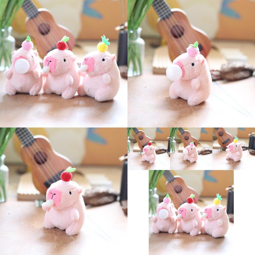 Adorable Cute Bubble Blowing Capybara Plush Toy Keychain Soft Stuffed Animal In Yellow Red Pink