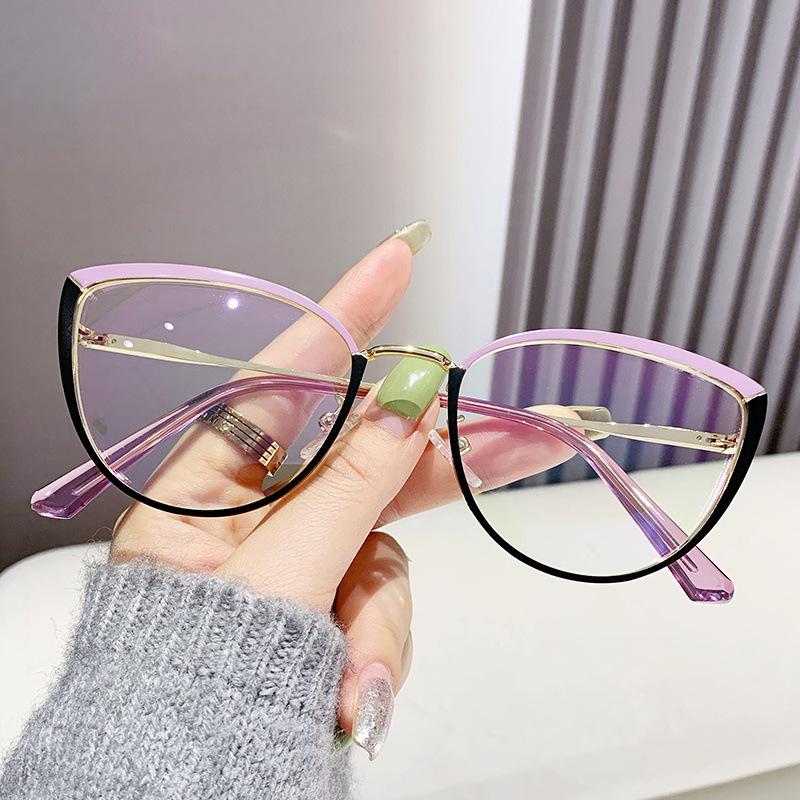 Fashion Cat Eye Glasses Frame European and American Women's Fashion TR Metal Anti Blue Light Glasses Optical Glasses Frame