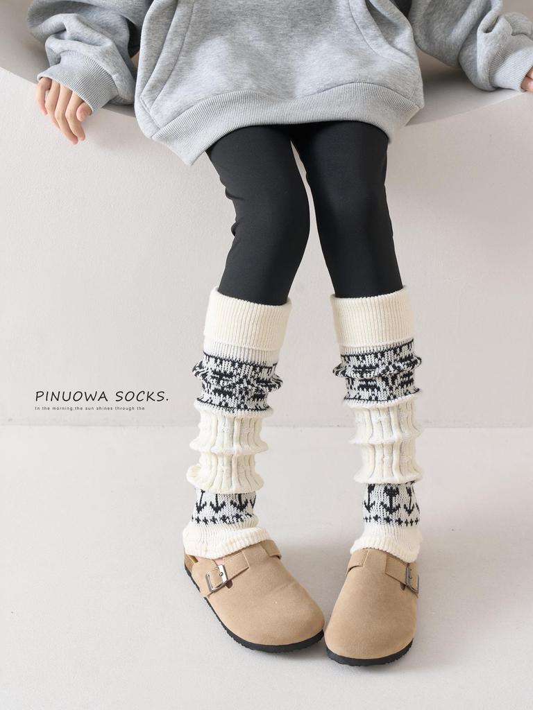 Girls' Korean Fair Isle Leg Warmers - Warm, Thick, and Slouchy for Autumn and Winter