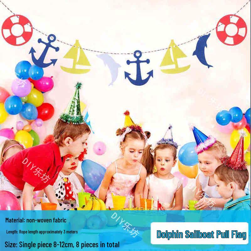 Blue Ocean Sky Tassel Ribbon Flag - Western Summer Theme Crepe Decoration