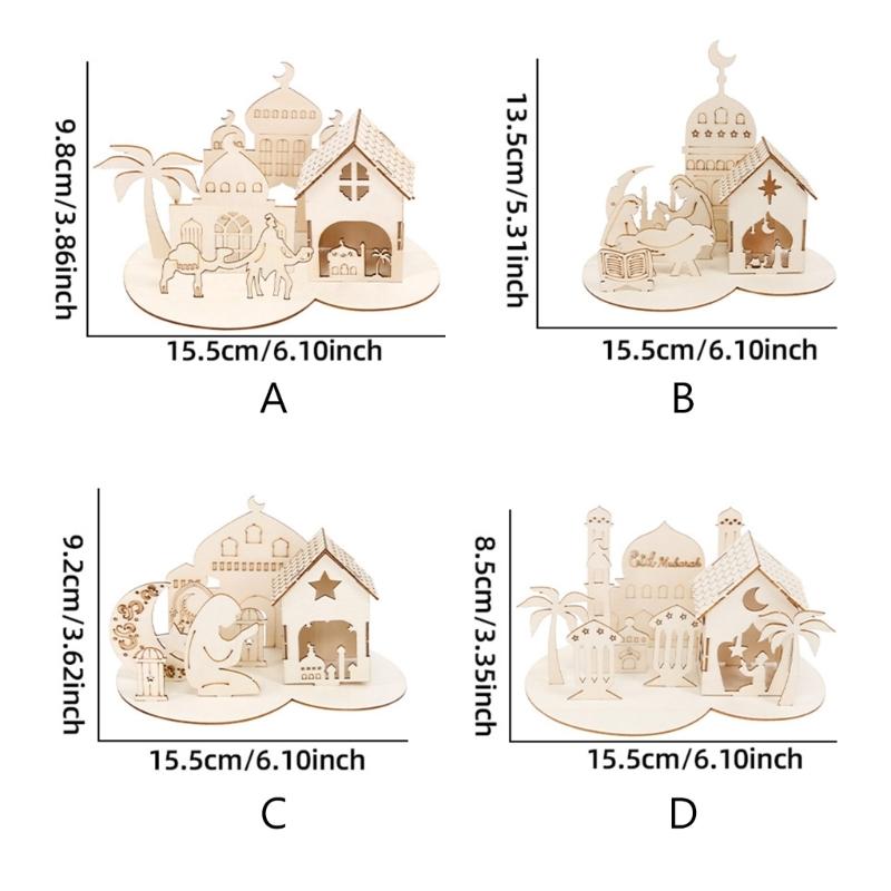 EID Puzzle Ornament DIY Castles Wood Decoration EID Craft Home Tabletop Ornament Middle East Festival Celebration Party