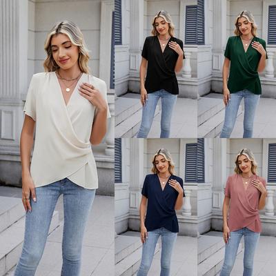 Jaro a léto Nová móda Dámský svetr s výstřihem do V Ležérní jednobarevné tričko pro ženy