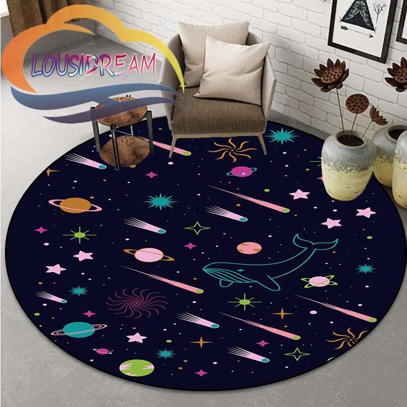 Space Universe  Vector Ufo and Many Planets In Galaxy Round Bedroom Floor Mat Computer Chair Area Decoration Carpets