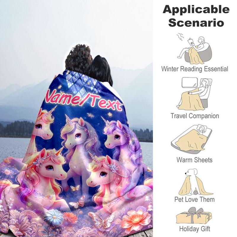 1PC Custom Name Unicorn Fantasy: Name/Text Art Outdooor Flannel Blankets Throw Blanket All-Season Throw Gift Bedspread for Couch, Bed, Camping Holiday