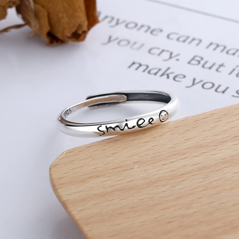 Free Smiling Face Pure Adjustable New Accessory [Rockyu] Ring, Size, Women's, Brand, Smile, English, Initial, Ring, Fine, Silver, Hypoallergenic,
