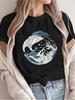 Women Crane Great Wave Graphic T-Shirt Summer Short Sleeve Animal Print Loose Fit Tops Female Casual Fashion Streetwear Art Tee