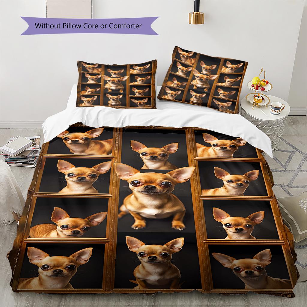 Yorkshire Chihuahua Wzór Pościel Kołdra Zestaw Poszewka na Kołdrę Poszewka na Poduszkę Dekoracja Domu Prezent (1 * poszwa na kołdrę + 2 * poszewki na poduszki, bez rdzenia)