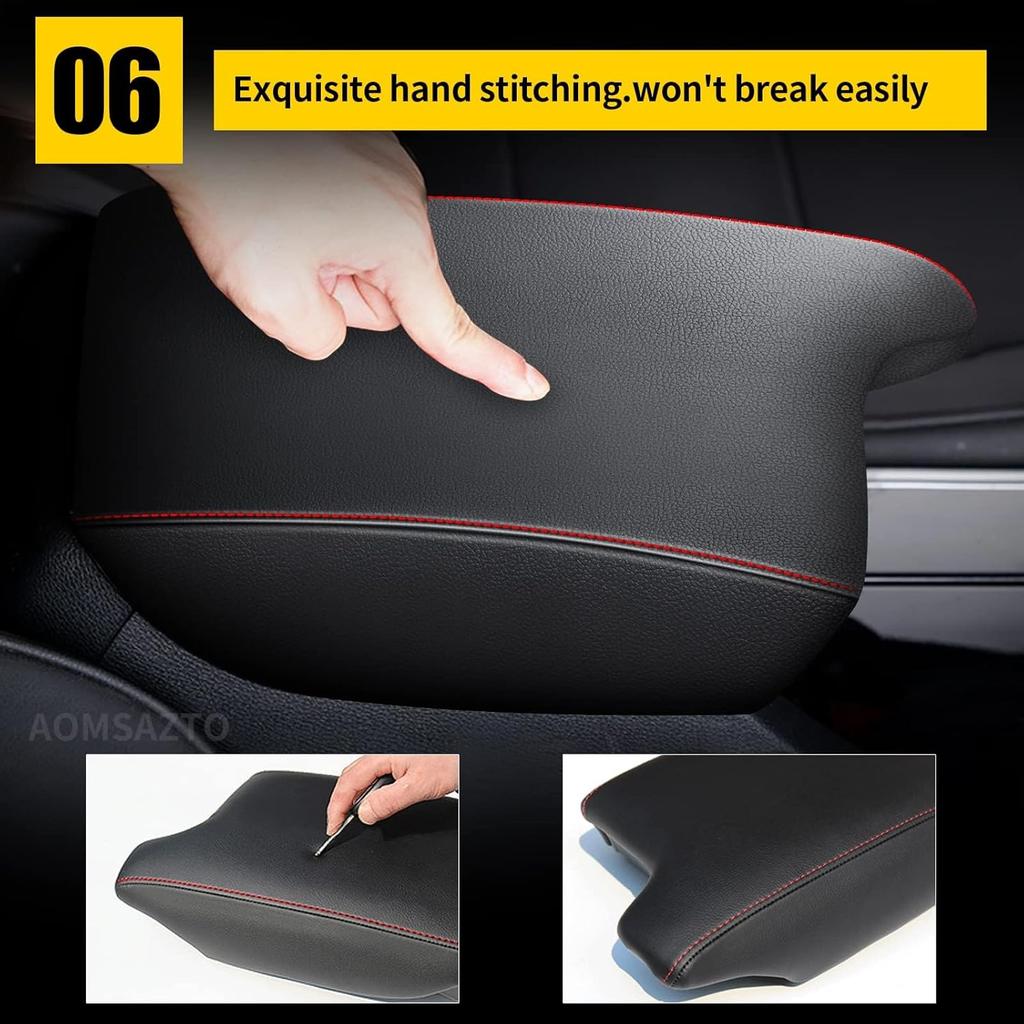 AOMSAZTO Armrest For Honda Accord 2013-2017 Black With Red Stiches