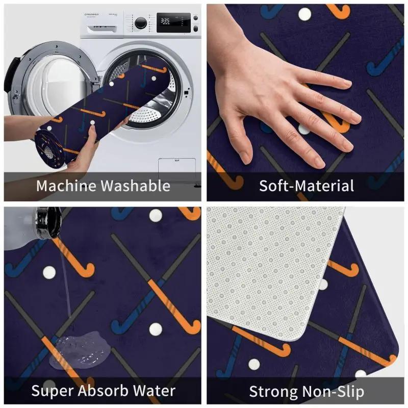 Field Hockey Sticks Front Door Mat Anti-Slip Outdoor Quick Dry Sport Player Doormat Floor Bath Entrance Rug Carpet