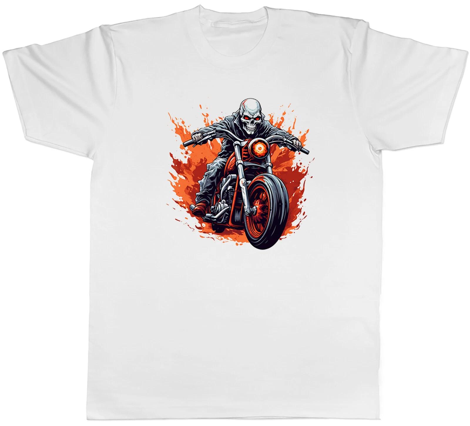 Demon Skull Biker Mens T-Shirt Motorbike Flames Skeleton Gothic Tee Gift XL