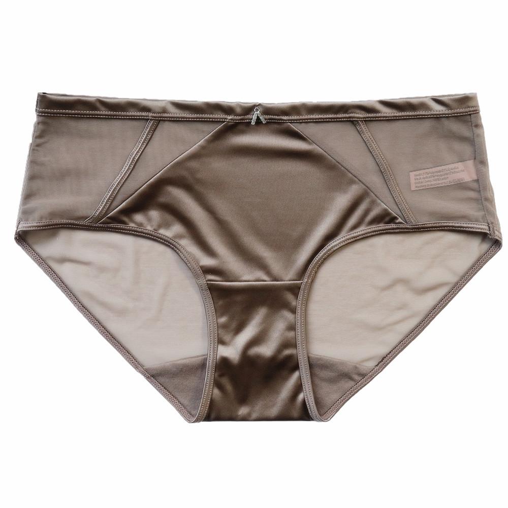 Women's Satin Sexy Mesh Low Waist Breathable Comfortable Antibacterial Extended Cotton Briefs Underwear