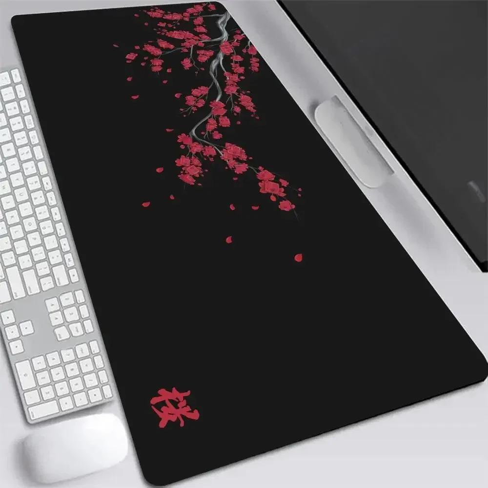 Podložka pod myš Japonská třešeň XXL Šedá Laptopy Herní podložka na stůl Sakura Podložka pod myš Anime Kancelář Hráč Klávesnice Počítačový stůl Koberec