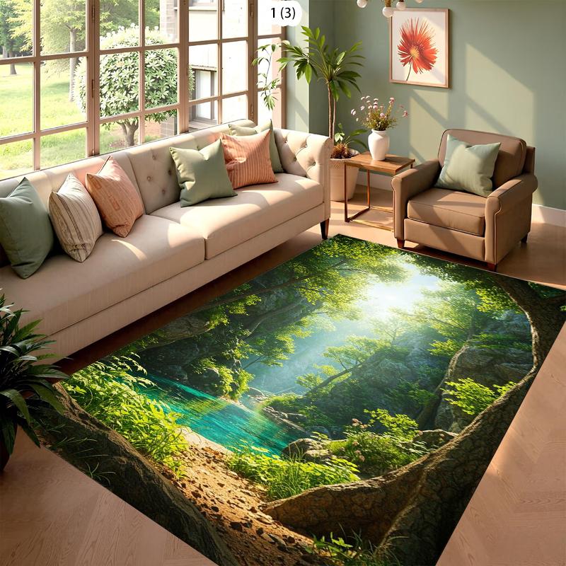 3D Stream Valley Water Carpet Mat Rug Home Decoration Living Room Bedroom Floor Decor Nature Forest Creek Scene Non Slip Rugs