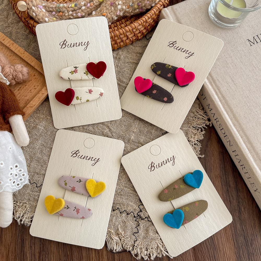 2pcs/lot Floral Love Fabric BB Clip Sweet Girl Hairpin Bangs Side Clip Children's Hair Clip Hairpin Barrettes Hair Accessories