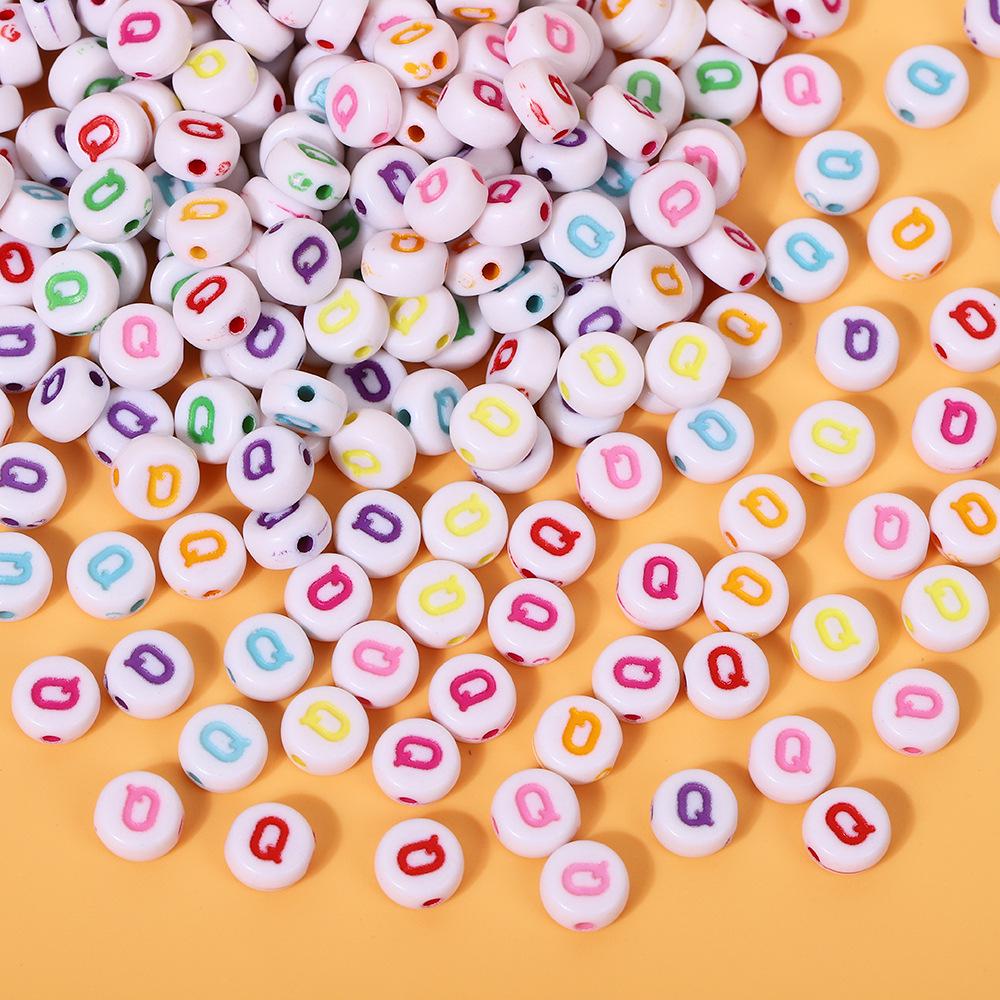 Alphabet Beads: Colorful A-Z Single Letter Round Beads for DIY Jewelry – Flat, White Background, Straight Hole for Stringing Phone Chains & More
