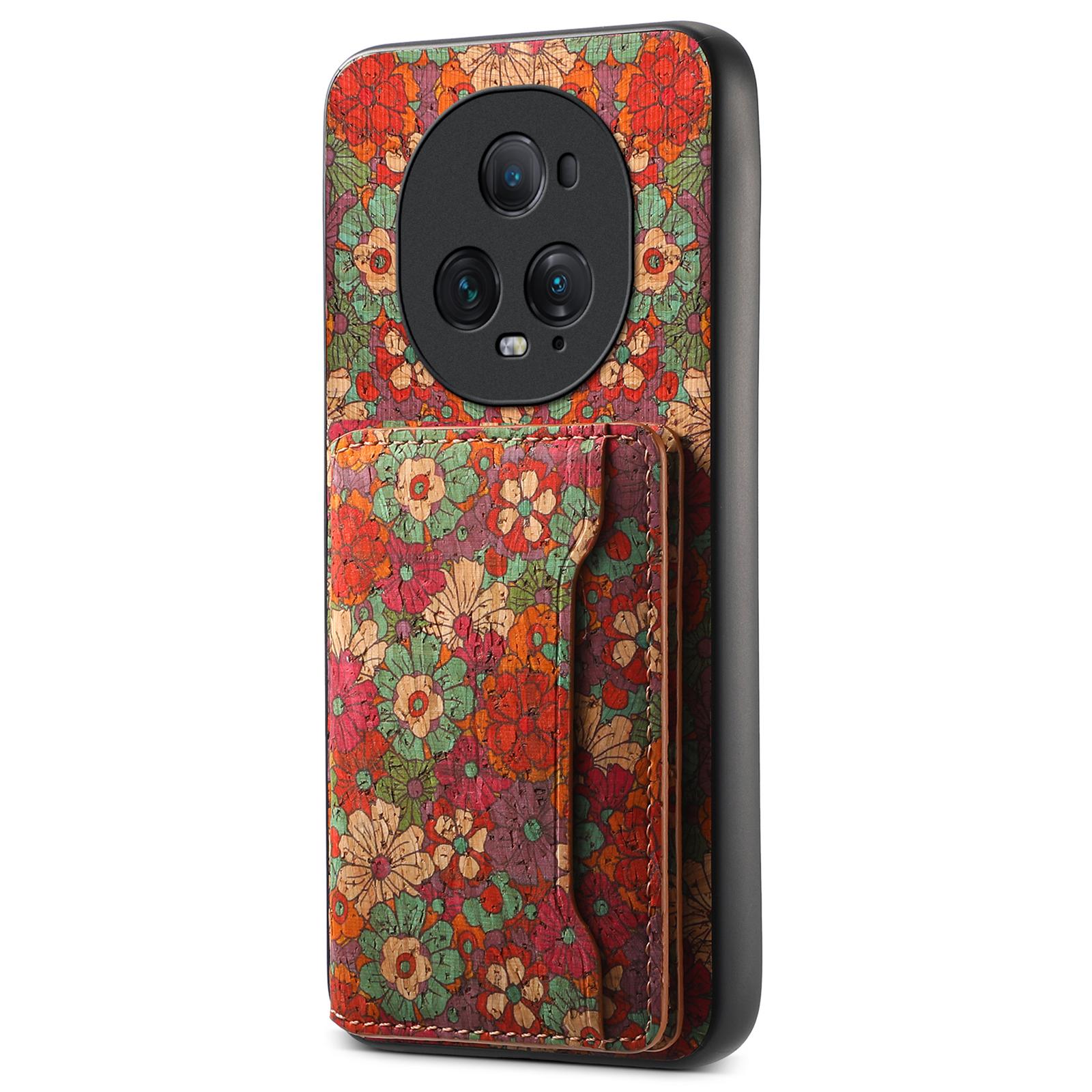 

For Honor Magic5 Ultimate 5G Case Floral Pattern Hybrid Phone Cover Card Slot Kickstand Summer/Red