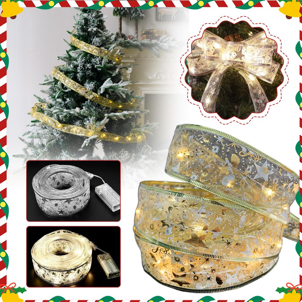 Christmas Ribbon Fairy Light LED DIY Bows String Light Tree Ornaments For Home Bows Lamp String New Year Festival Gifts 202 I7N3