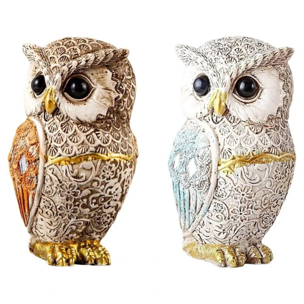 Creative Resin Owl Statue Vivid Cute Bird Miniature Figurine Retro Animal Sculpture Cabinet