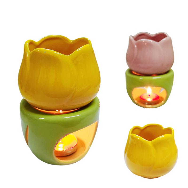 L17 Tulip Ceramic Incense Burner: Large Capacity Aroma & Essential Oil Candle Holder