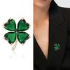 Delicate Green Crystal Lucky Four Leaf Clover Brooches for Women Retro Emerald Heart Lapel Pin Female Wedding Clothing Jewelry