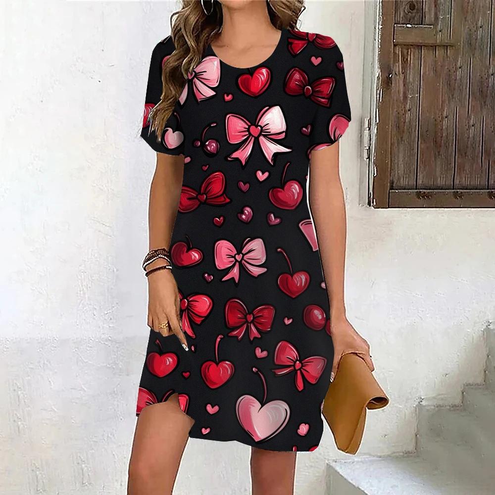 Fashion 3D Print Summer Dress Loose Casual Short Sleeve O-Neck Mini Dress