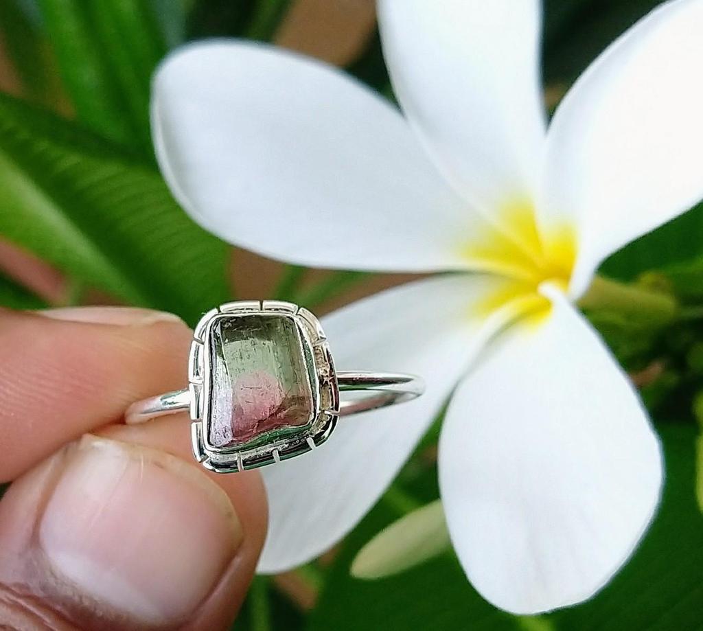 Watermelon Tourmaline Ring 925 Sterling Silver Gemstone Ring Sz 8.5  Wedding