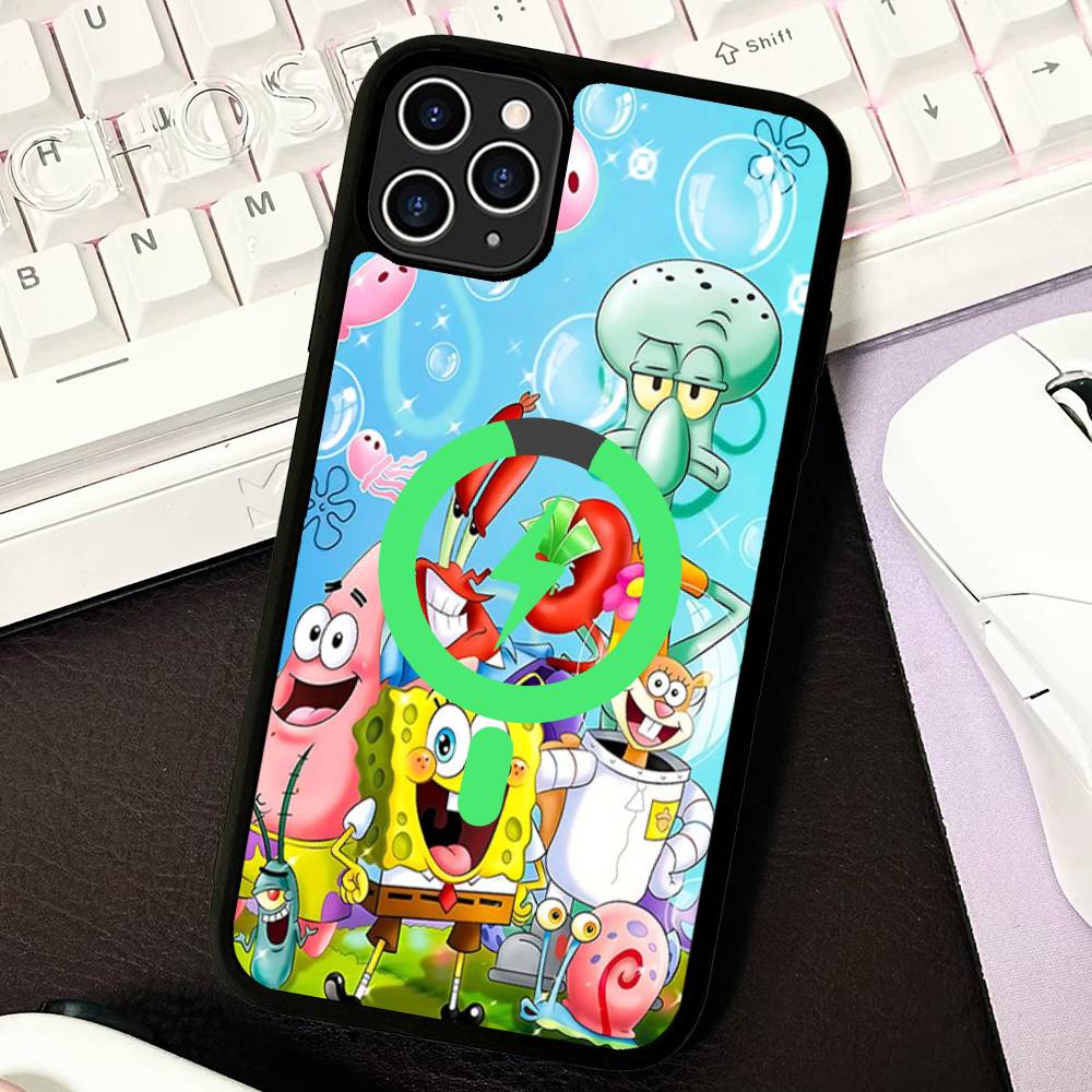 Cartone Animato Carino S-SpongeBob Anime Nero Per Magsafe Custodia Magnetica per Telefono Per IPhone 16 15 17 Pro Max 11 12 13 14 Plus Cover