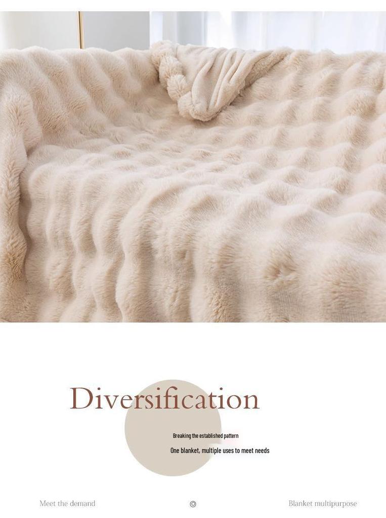 Elegant Bubble Rabbit Hair Throw Blanket - Soft, High-Grade Sofa & Bedroom Cushion