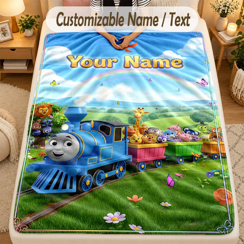 Flannel BlanketThomas & Friends Custom Name Text Personalized Soft Warm Throw Blanket Home Decor Gift