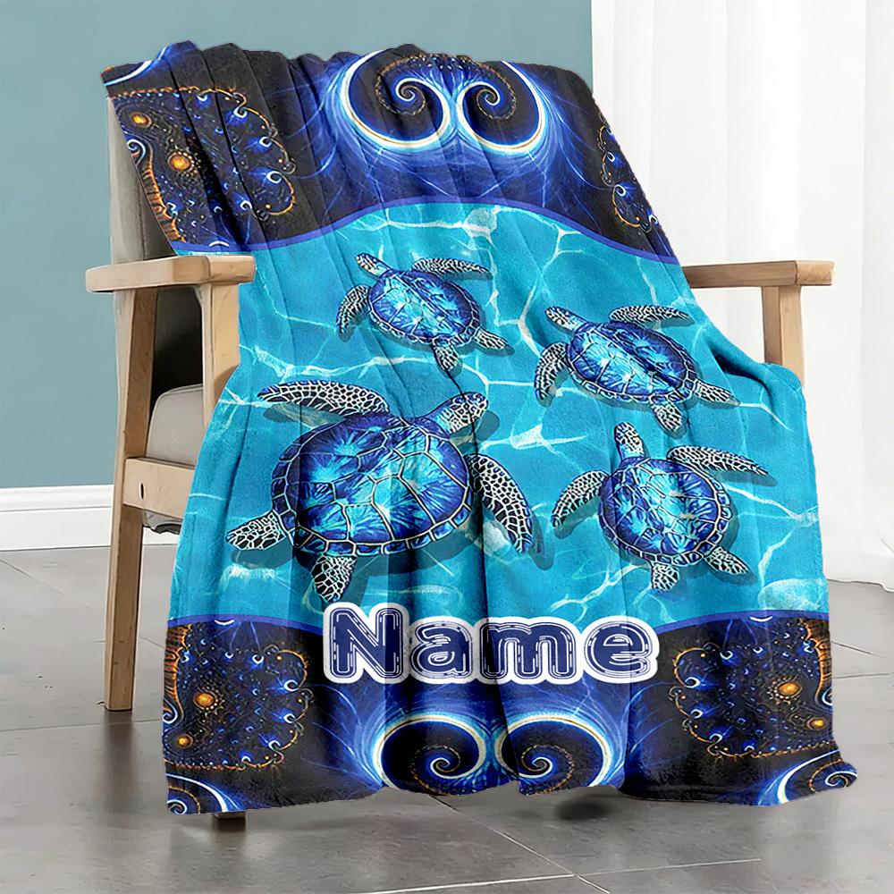 Turtle Style06 Customize Text Blanket Throw Personalized Blanket Ultra-Soft Versatile for Office Chair Bed Livingroom Home Decor Ideal for All Seasons