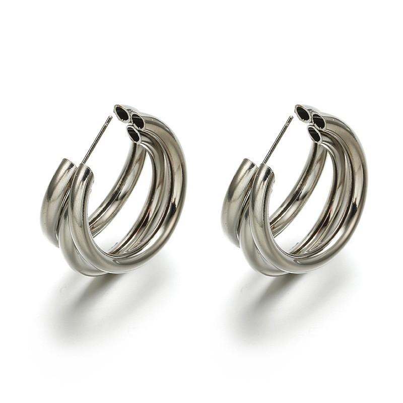 Europe and the United States hot-selling C-shaped multi-layer high-end earrings women's fashion temperament trend light luxury circle ear jewelry