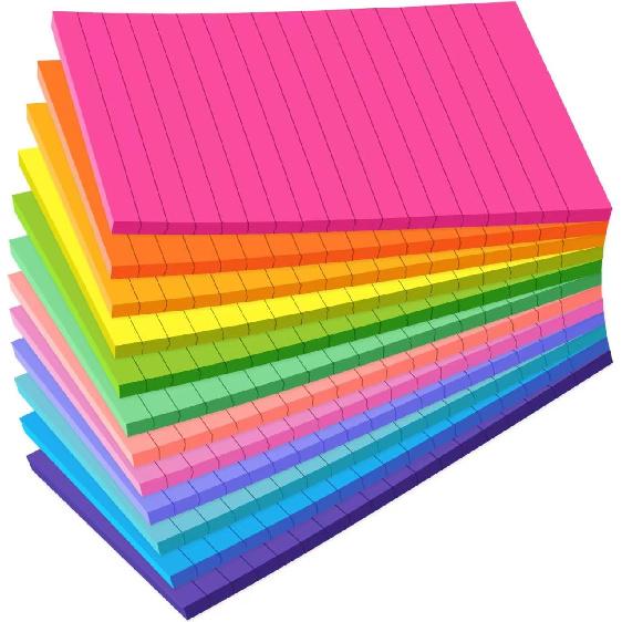 12 Pack Lined Sticky Notes in Bright Colors,Sticky Note Pads 4x6 inches,Sticky Notes with Lines, Self-Stick Note Pads, Large Rectangular Memo Pads