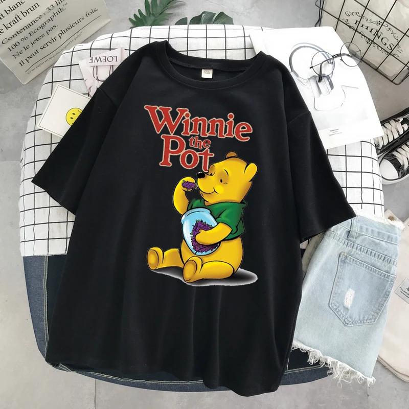 MINISO Winnie Disney Women Men Tshirts Pooh Bear Cartoon Kawaii Tops Fashion Oversized Clothing Short Sleeve Hotselling Top