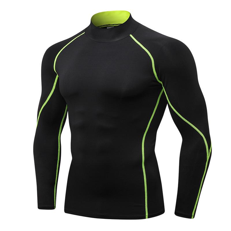 Men's High Neck Performance Long Sleeve Sports Shirt - Stretch, Breathable, Stand-Up Collar for Running & Basketball