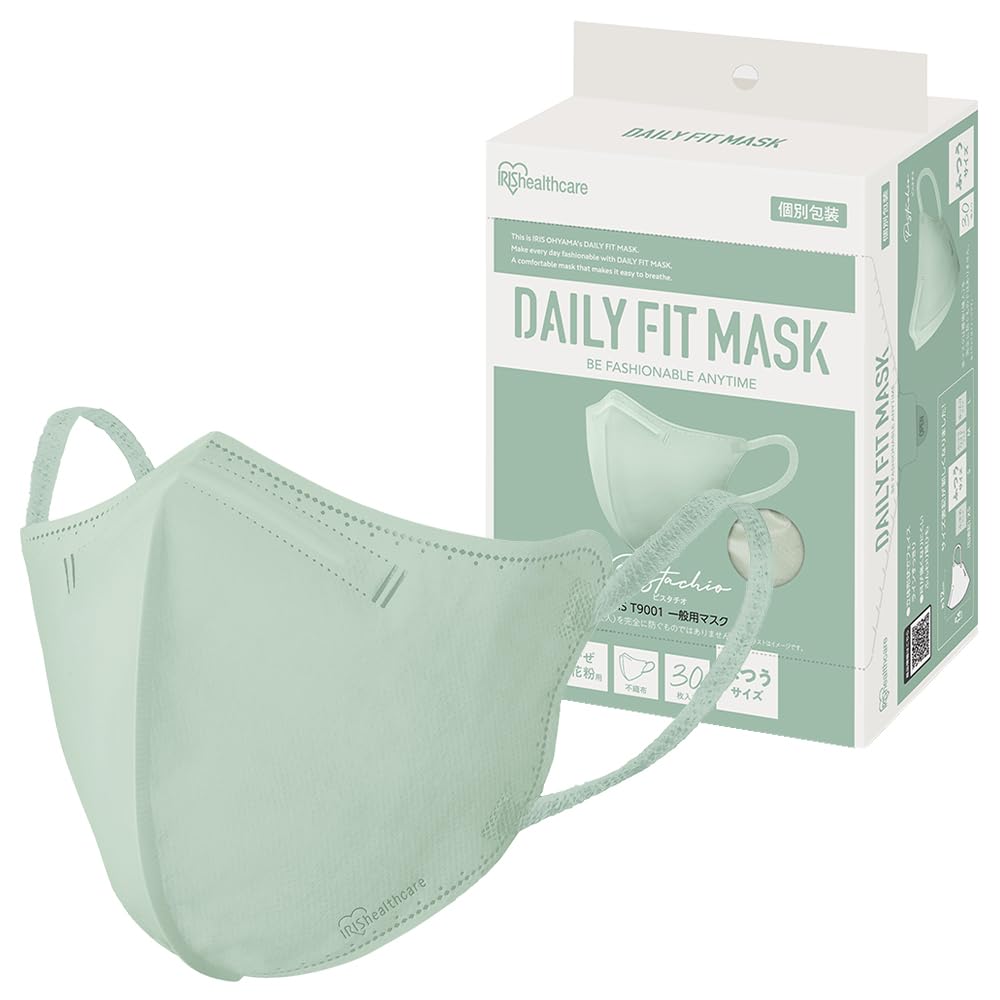 

IRIS OHYAMA 3D Masks, 30 count, Pistachio, Regular Size, Individually Wrapped, Non-Woven Fabric, Daily Fit, No Ear Pain, RK-F30SXA